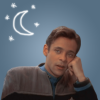 clarasteam: Julian Bashir from Deep Space Nine leaning his face on his hand; a crescent moon and stars are drawn in the background (doctor bashir)