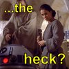 annathecrow: screenshot from Star Wars: The Phantom Menace. Shmi Skywalker looks at R2-D2 as he rolls past. Text overlay: "...the heck?" (sw: the heck)