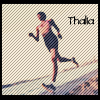 thalia: woman running, caption "Thalia" (running)