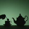 turlough: black silhouette of tea cup and tea pot against a pale green background ((other) tea)