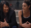 voleuse: An Asian man and Israeli woman look flirtatiously at each other while sitting on steps (fast furious | han/gisele)