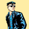 sabcatt: An icon of Connor Kent wearing sunglasses and a leather jacket on a yellow background. (superboy)