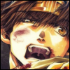 pumpkinlumpin: [Saiyuki] Official art of Goku, bloodied and shouting. (like an insect chasing the light)