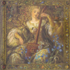 sheliak: A woman playing a stringed instrument, intricately framed. (baroque)