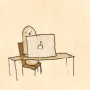 agnes_nutter: Drawing of a blobby figure sitting at a laptop. (Default)