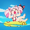 ai: chibi-usa in a swimsuit throwing a temper tantrum on a floatie in water (cu4)