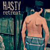 chokolattejedi: Picture of naked Hawkeye from MASH, leaving the mess hall with a strategically placed tray covering his rear, text "Hasty Retreat" (MASH - Hasty Retreat)
