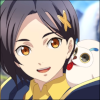 rinwell: Rinwell smiling at her pet owlet, Hootle, who is perched on her shoulder. (Default)