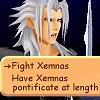 dragonofeternal: Xemnas with a text box bearing the options "Fight Xemnas" or "Have Xemnas pontificate at length" (kh→ Xemnas pontificate)