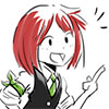suzume: Little Cat- a young-looking red-haired boy with a snappy black vest and green tie combo pointing (Hey!)