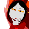 psych0p0mps: thinking with eyes squinted and one hand on her chin (♈ do you open up your eyes)
