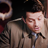 messenger: brows raised, looking down, speaking (❝ dad you stole ❞)