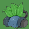 peasina: oddish wearing headphones - art by hanage1 (oddish)