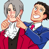 sarajayechan: Phoenix holding up the corners of Edgeworth's mouth to make him smile. Literally. ([Ace Attorney] Phoenix/Edgeworth)