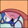 pumpkinlumpin: [IDW Sonic Comic] Sonic overhead, peeking into a window with a cute expression. (what's up guys)