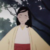 suzume: Tokuko, a Japanese woman with long black hair, with her eyes closed from the opening of "The Heike Story" (Tokuko at peace)