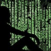 keshwyn: A silohuetted woman sitting in front of a black window with green numbers falling out of the sky (coding)