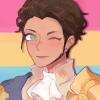burble_squish13: Drawing of Claude Von Riegan from Fire Emblem: Three Houses, with a Pan Pride flag background. (Claudezine)