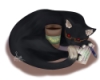 p3paula: Black cat with glasses and coffee - art by Yue (twt -@/yUmiXea) (Default)