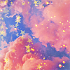 wearing_tearing: a dark blue sky with pink clouds and yellow stars ([stock] stars)
