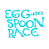 cimorene: The words "EGG AND SPOON RACE" in bright turquoise hand-drawn letters (egg and spoon race)
