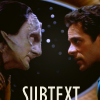 misbegotten: Garak and Bashir looking serious, with the caption "Subtext" (STDS9 Subtext Serious)