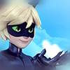 ebaths: chat noir gazing sweetly at something in his hands (gentle happy)