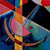 sixbeforelunch: abstract art with two moon shapes in the foreground, no text (abstract art - moon shapes)