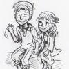 suzume: Two old people sitting together, one a man and one a woman (old Mags and Jack holding hands)