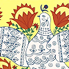 yuuago: A white dove in Ukrainian folk art style against a floral background (Art - Dove)