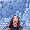 stepps: Gina on blue background with text "wow" ([b99] Gina WOW!)
