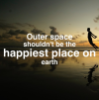 feast_of_regrets: "Outer space shouldn't be the happiest place on earth." Caption over a photo of a silhouetted person jumping into a lake at sunset. (Outer space)