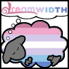 fred_mouse: line drawing of sheep coloured in bigender flag colours with dream bubble reading 'dreamwidth' (dreamsheep-bigender)