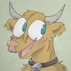 cow: A cartoon drawing of a happy highland cow. (happycow)