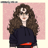 hummus_tea: picrew image of myself. I am light skinned with long curly hair, glasses, and a nose piercing, and am wearing a cropped sweatshirt (Default)