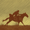 kraken_galactico: silhouette of a person on horseback riding through rain (horseback)