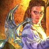 reeby10: a close up of Triss with Chime on her shoulder from the cover of Shatterglass (circle of magic)