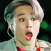 celli: Jimin from BTS with platinum hair and a yikes! expression on his face (Jimin yikes)