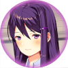 leslit: a japanese girl with long dark purple hair and purple eyes. she has a faint calm smile, and the edges of the picture have a hazy pink glow. (yuri)