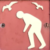 fred_mouse: warning sign showing two flying bird silhouttes above a crouching human silhoutte (seagulls)