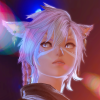 starfallhaven: A woman with short pink hair and white eyes looks behind her with a seemingly bittersweet expression. She has feline ears that are long and narrow, and her pupils are slits. (Isra)