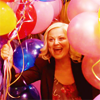 metatxt: leslie knope, a yellow-haired female, surrounded by balloons and gazing with adoration (parks: yay! balloons!)