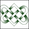 omgwtfsmh: A celtic knot, two heart shapes intertwined one upright, one upside down outlined in black shaded with green (Celtic knot)