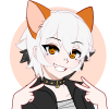 starfallhaven: A boy with fox/catlike orange ears, white hair, and orange eyes. He has slightly pointed canines and is smiling care-free. He has a nose ring. (Kahlo)