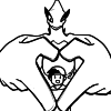 gold_drum: lugia making a heart with its big hands, gold looking through the heart waving (heart <3)