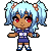 ysay: a blue haired girl bouncing up and down like a video game sprite (mahou pixel)