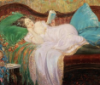 whimsyful: painting by ulisse caputo of a girl reading while stretched out on a couch (girl reading ulisse caputo)