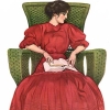 whimsyful: icon of a woman in a red dress reading a small book hidden inside a larger one (woman reading cole phillips red dress)