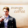 torino10154: Captain Jack Harnkess hold a cup of coffee. Says "Mmm Coffee" (Mmm Coffee)