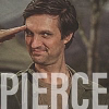 luredin: Hawkeye Pierce saluting and smirking with the text "PIERCE" in large letters. (M*A*S*H: PIERCE Saluting)